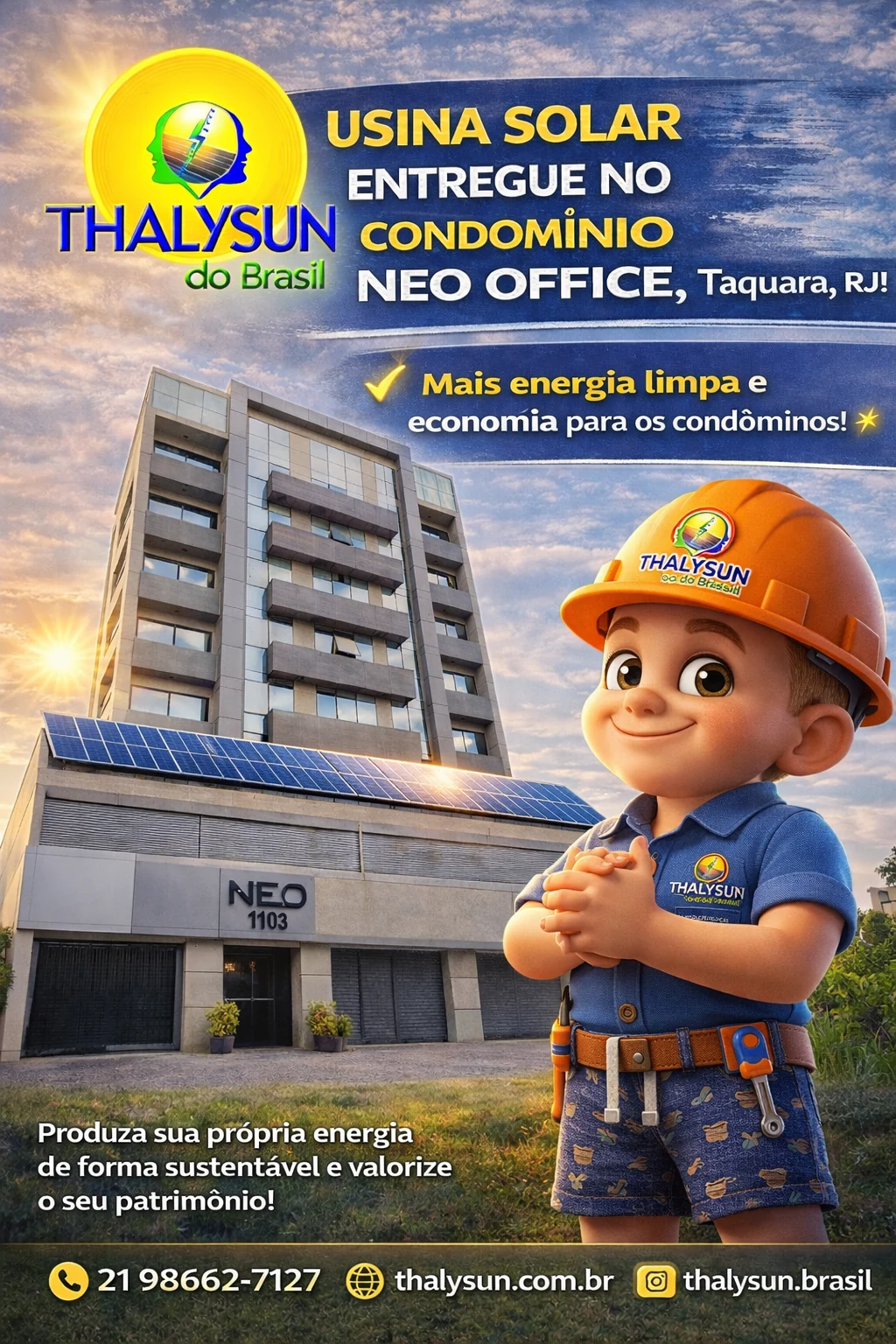Arte da Thalysun do Brasil sobre economia na conta de luz