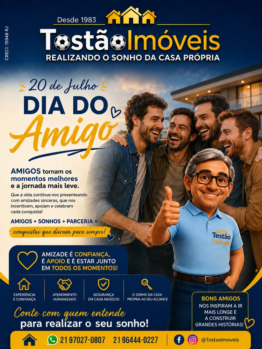 Arte do Tostão Imóveis celebrando um feriado com confetes e fitas coloridas